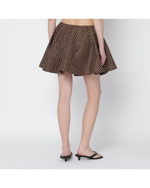 Ganni Brown Gingham Flared Mini Skirt