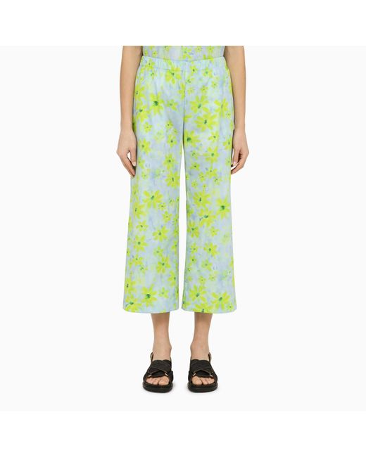 Marni Light Blue/green Cotton Cropped Trousers | Lyst UK