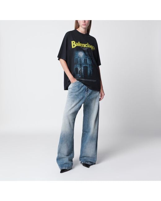 Balenciaga Blue Faded Oversized T-Shirt With Logo Print