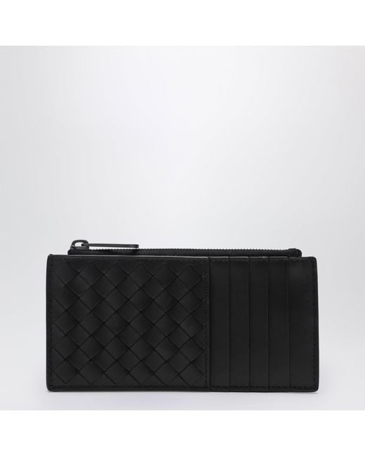 Bottega Veneta Black Card Holder With Intrecciato Zipper for men