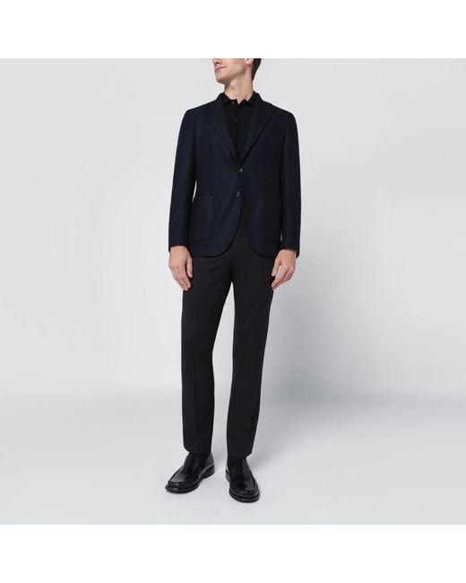 Santaniello Black Single-Breasted Wool Jacket for men