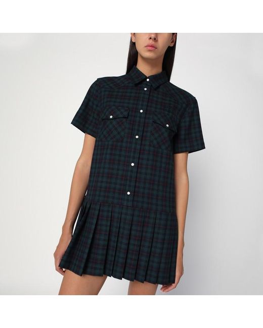 Abito mini in tartan blu e verde di Miu Miu in Blue