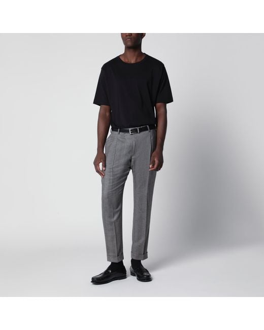PT Torino Gray Tailored Slim-Fit Trousers With Micro Herringbone Pattern for men
