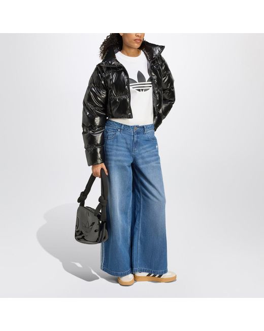 Adidas Originals Black Shiny Convertible Cropped Puffer Jacket