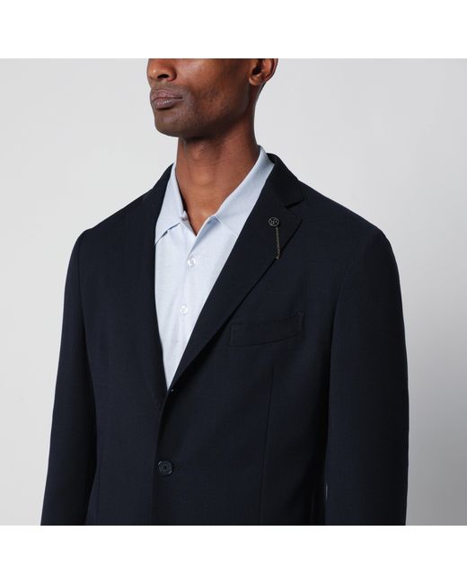 Santaniello Blue Single-Breasted Wool-Blend Jacket for men