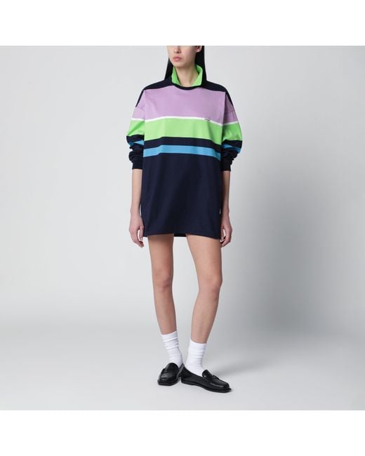 Versace Blue Color-Block Striped Long-Sleeve Cotton Mini Dress