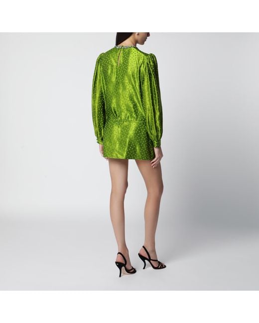 Valentino Green Avocado Polka-Dot Silk-Blend Jacquard Mini Dress