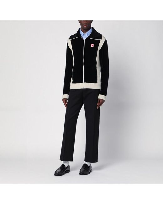 Felpa nera in ciniglia con patch chez di Valentino in Black da Uomo