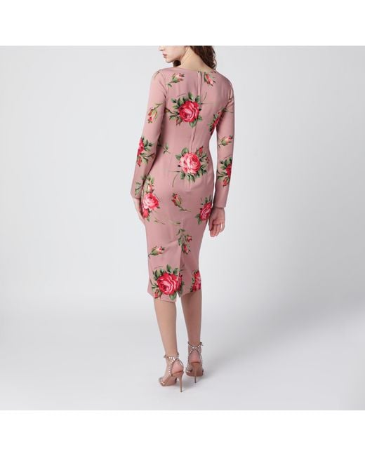 Dolce & Gabbana Red Bouquet Rose Print Sheath Dress