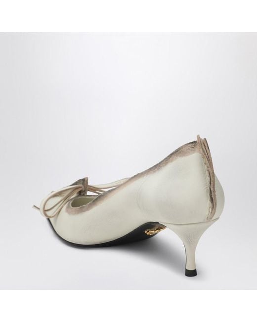 Prada Metallic Antique Leather Talc-Colored Pumps
