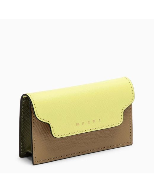 Marni Yellow Business Card Holder Vanilla/green Leather