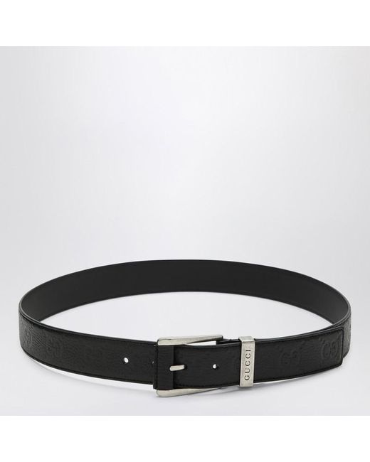 Cintura nera con motivo gg e fibbia squadrata di Gucci in Black da Uomo