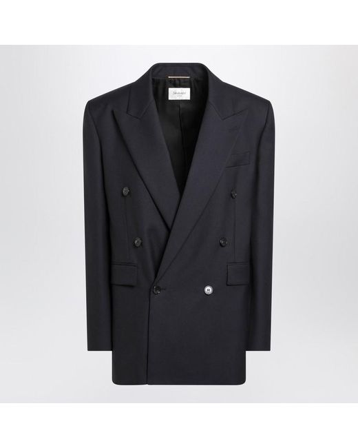 Manteau Long Marine En Gabardine De Laine Saint Laurent en coloris Blue