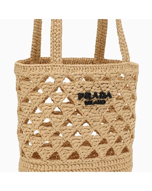 Borsa a spalla media in rafia di Prada in Metallic