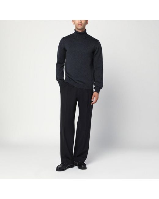 Roberto Collina Blue Anthracite Wool Turtleneck Sweater for men
