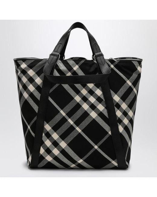 Tote bag /calico in misto cotone con motivo check di Burberry in Black da Uomo