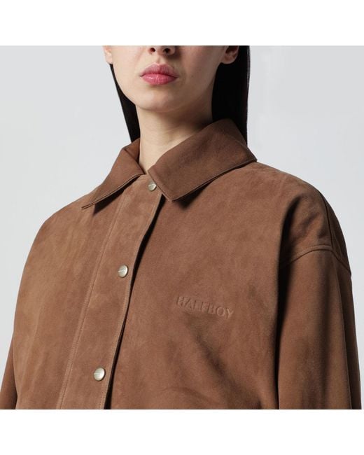 Halfboy Brown Short Mocha Suede Leather Jacket