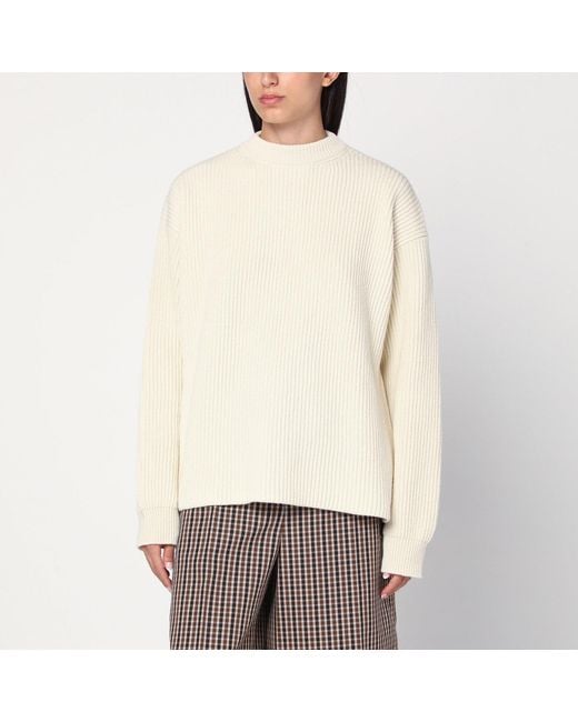 Jil Sander White Ribbed Crewneck Sweater