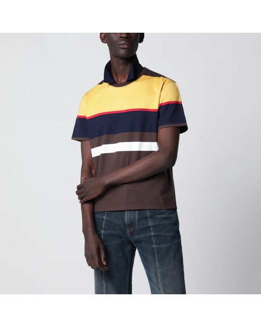 Versace Blue Color-Block Striped Cotton Polo T-Shirt for men