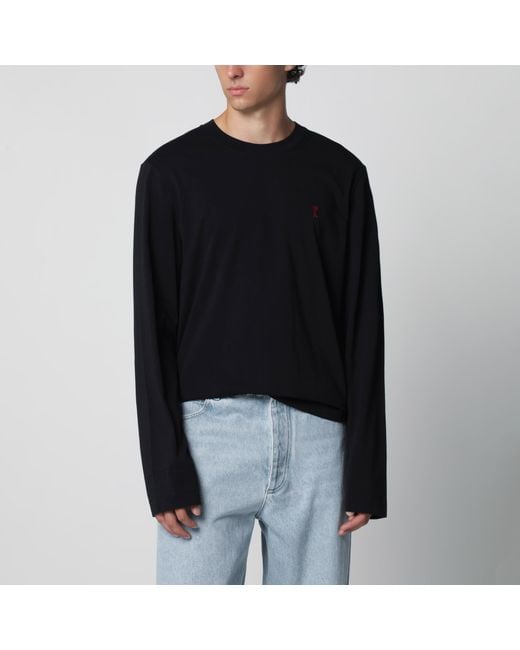 AMI Black Ami De Coeur T-Shirt for men