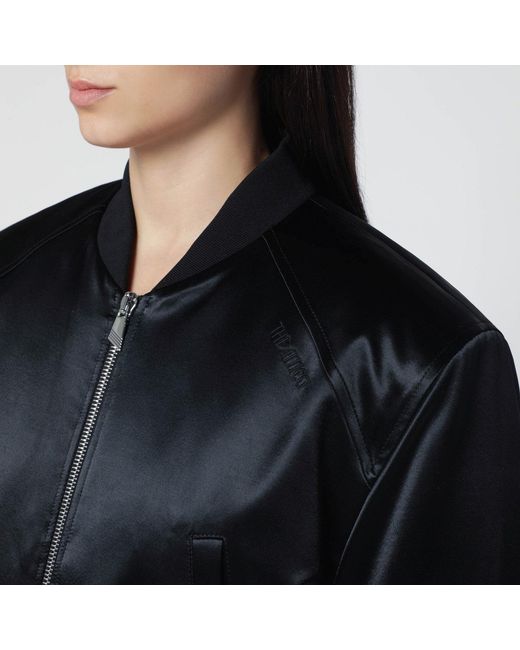 The Attico Black Shiny Cropped Bomber