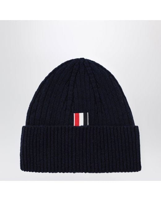 Thom Browne Blue Ribbed Cashmere Beanie for men