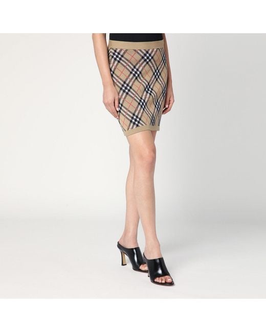 Burberry Natural Wool And Mohair Blend Check Mini Skirt