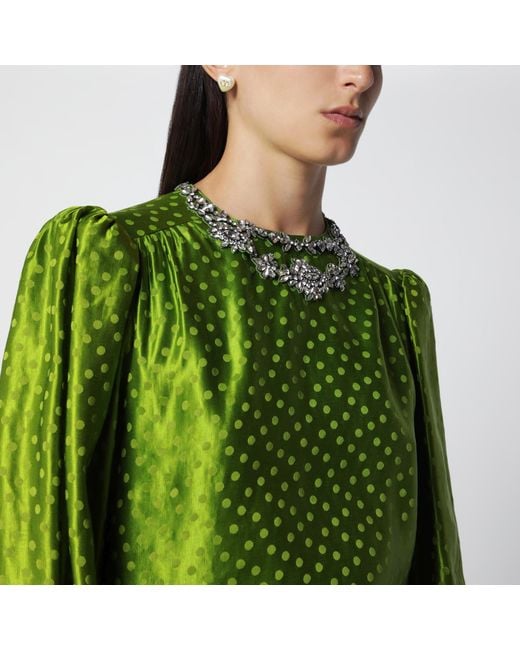 Valentino Green Avocado Polka-Dot Silk-Blend Jacquard Mini Dress