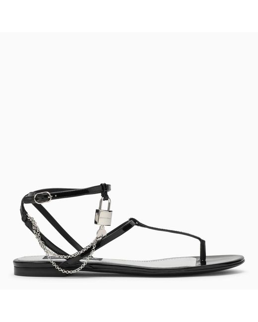 Sandalo infradito in vernice con catena di Dolce & Gabbana in Black