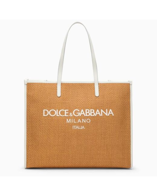 Borsa shopping grande color miele con logo di Dolce & Gabbana in Brown