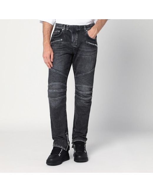 Balmain Blue Washed Slim Biker Jeans for men