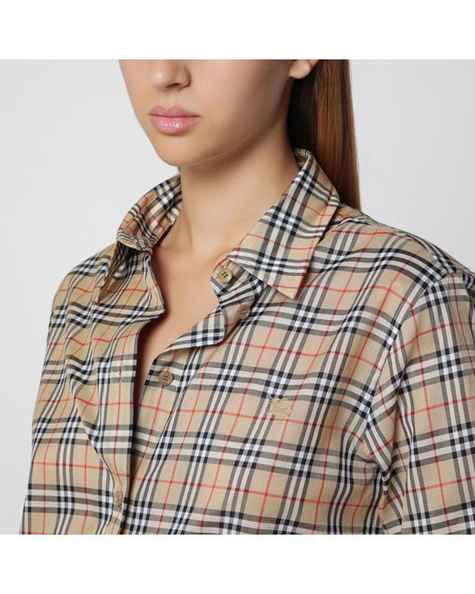 Burberry Brown Cotton Shirt With Check Pattern