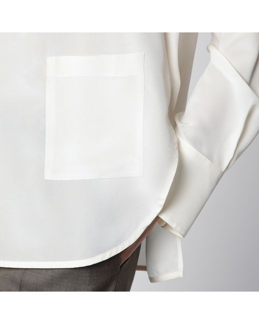 Victoria Beckham White Ivory Silk V-Neck Blouse