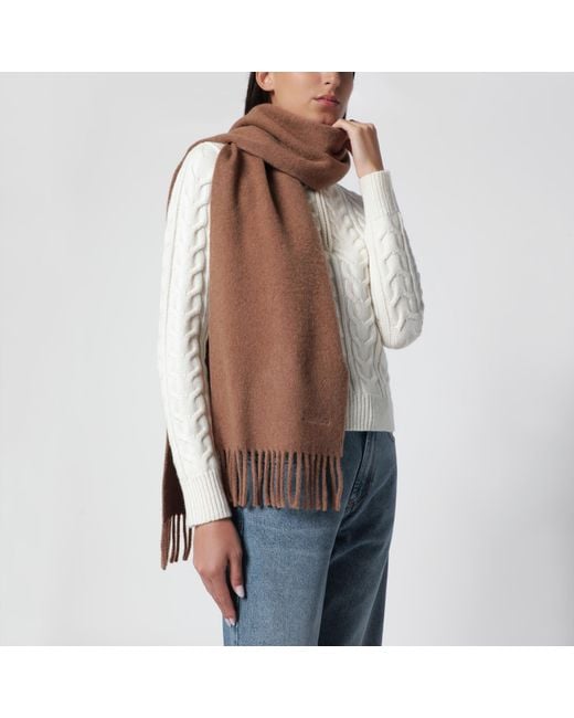 Max Mara Brown Camel Fringed Wool Scarf
