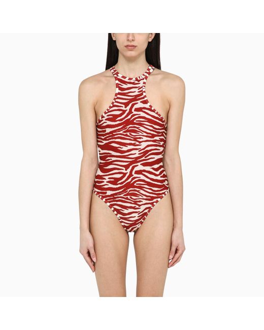 The Attico Red Zebra Print\/ One-Piece Swimming Costume