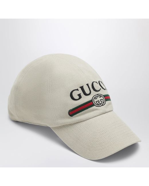 Gucci Gray Cotton Baseball Cap With Embroidered Logo for men