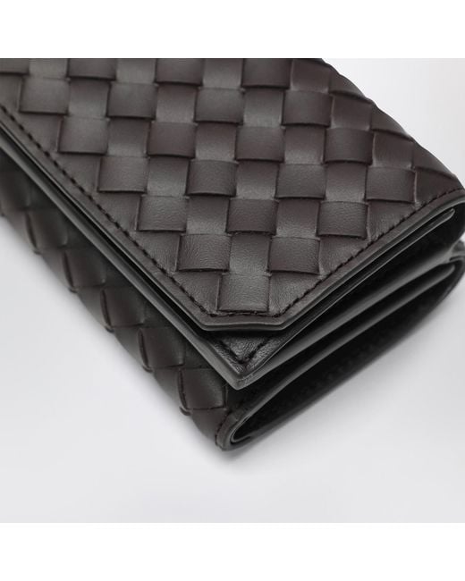 Bottega Veneta Black Fondente Trifold Wallet In Intrecciato for men