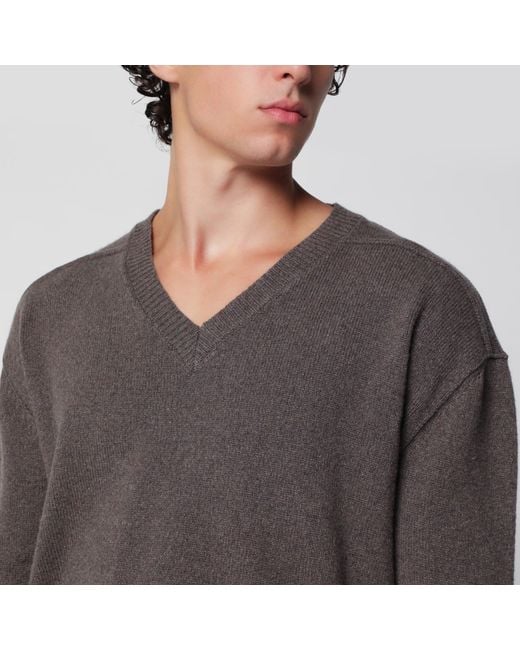 Rick Owens Gray Taupe V-Neck Sweater for men