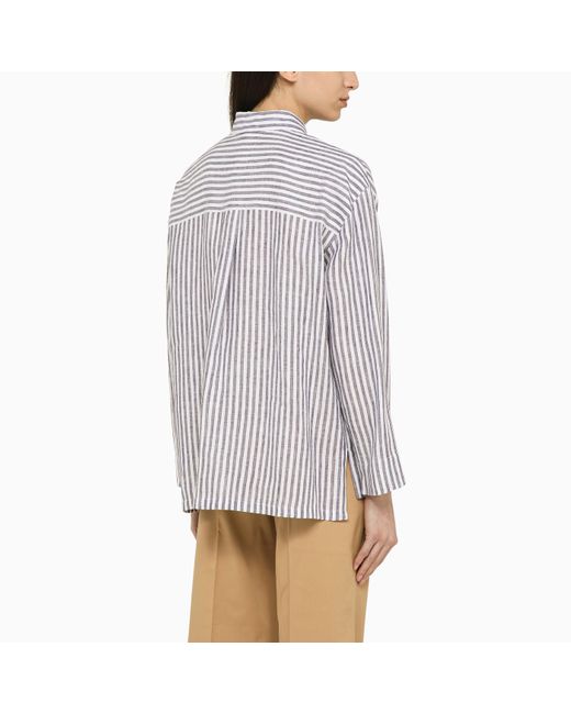 Max Mara White Linen Striped Shirt