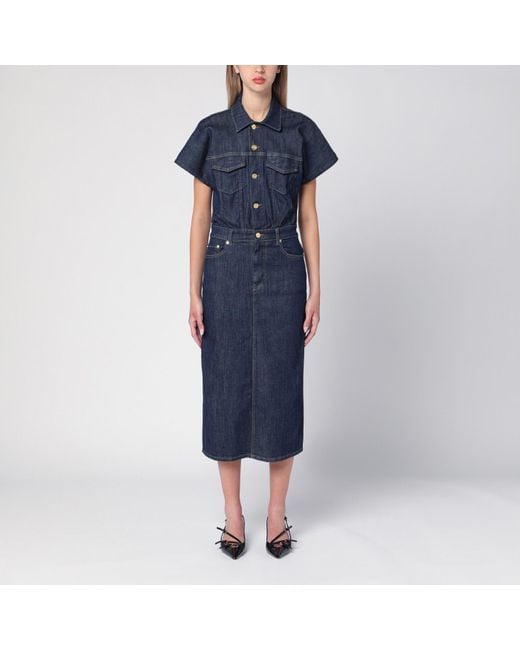 Ganni Blue Midi Dress In Organic Denim