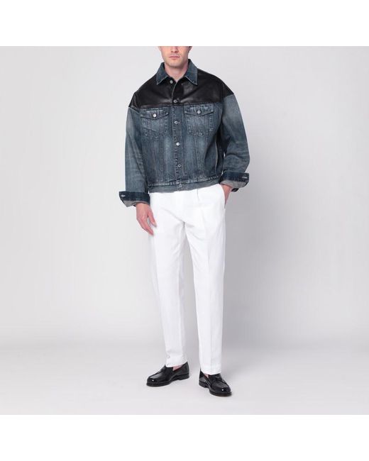 Giacca in denim e pelle nera di Prada in Blue da Uomo