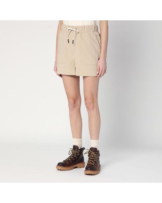 Moncler Natural Shorts With Logo Patch
