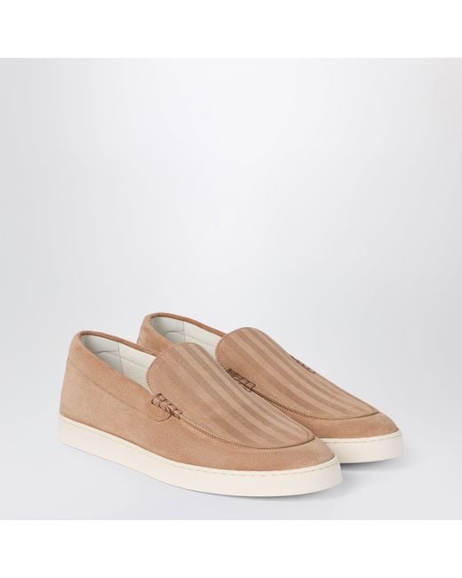 Brunello Cucinelli Natural Light Chevron-Effect Suede Slip-Ons for men