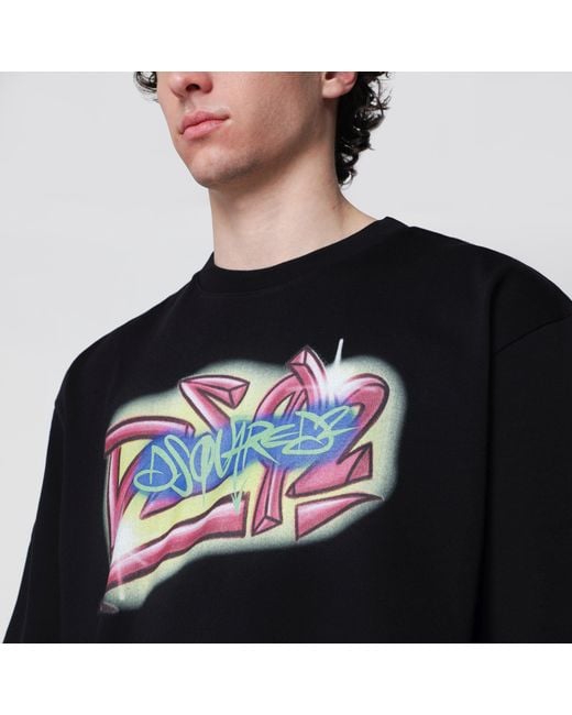 DSquared² Black Rebel Tags Loose-Fit Cotton T-Shirt for men