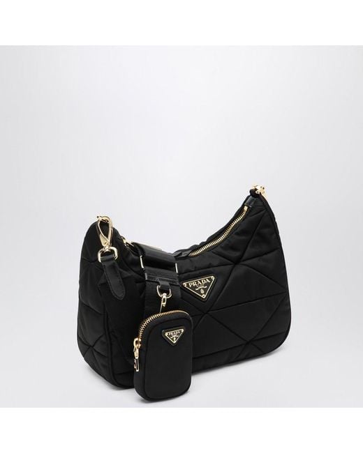 Prada Black Schwarze Schultertasche Aus Gepolstertem Re-Nylon
