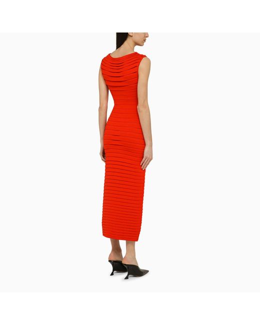 Alaïa Red Stripe-knit Maxi Dress