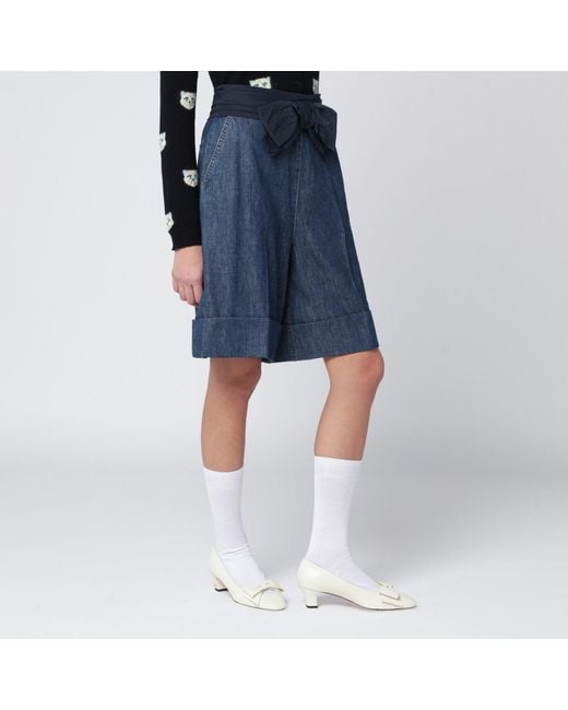 Valentino Blue Denim Bermuda Shorts With Oversized Bow