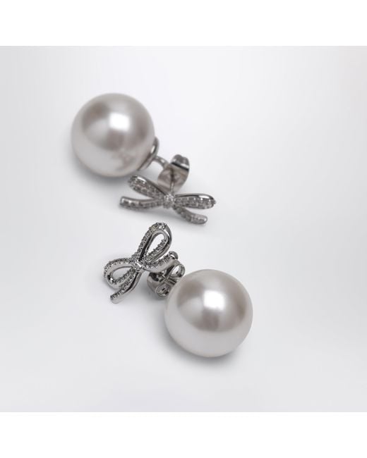 Self-Portrait Metallic Crystal Bow And Back Pearl Earrings