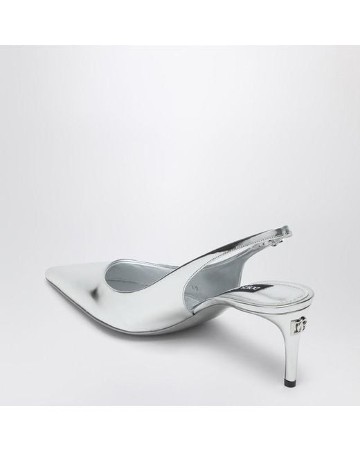 Dolce & Gabbana White Slingback-Dekolleté-Schuh Aus Leder Silber Metallic
