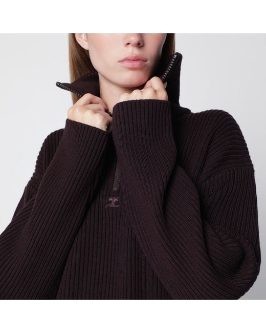 Courreges Black Dark Ribbed Zip Sweater